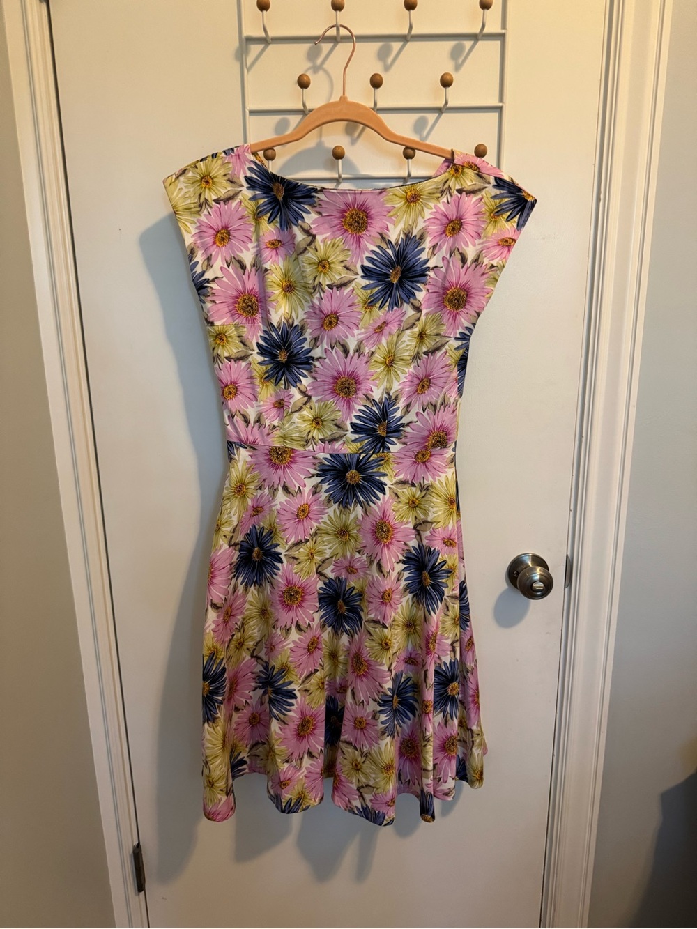 Tatyana Floral Fit-and-Flare Dress in Pink, Navy & Yellow